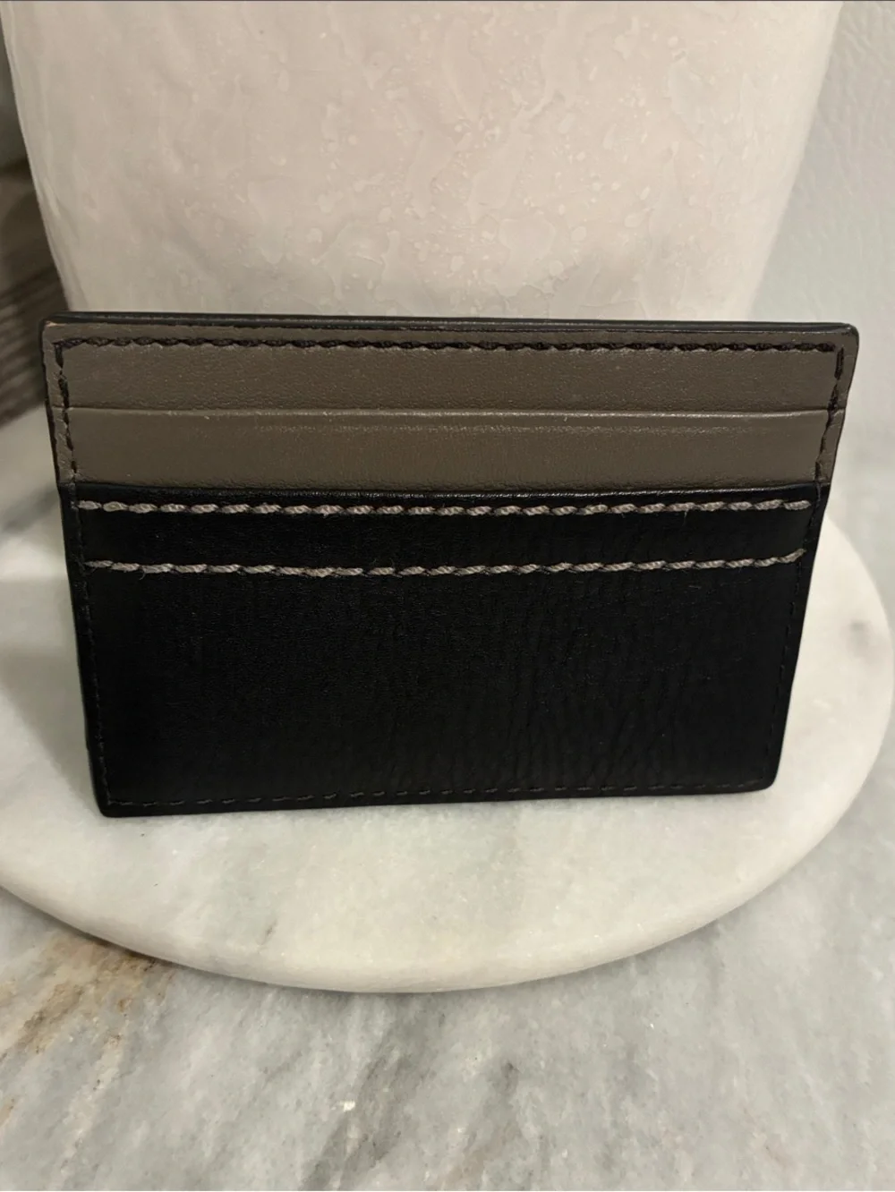 Coach Two-Tone Leather Card Case - Black & Taupe